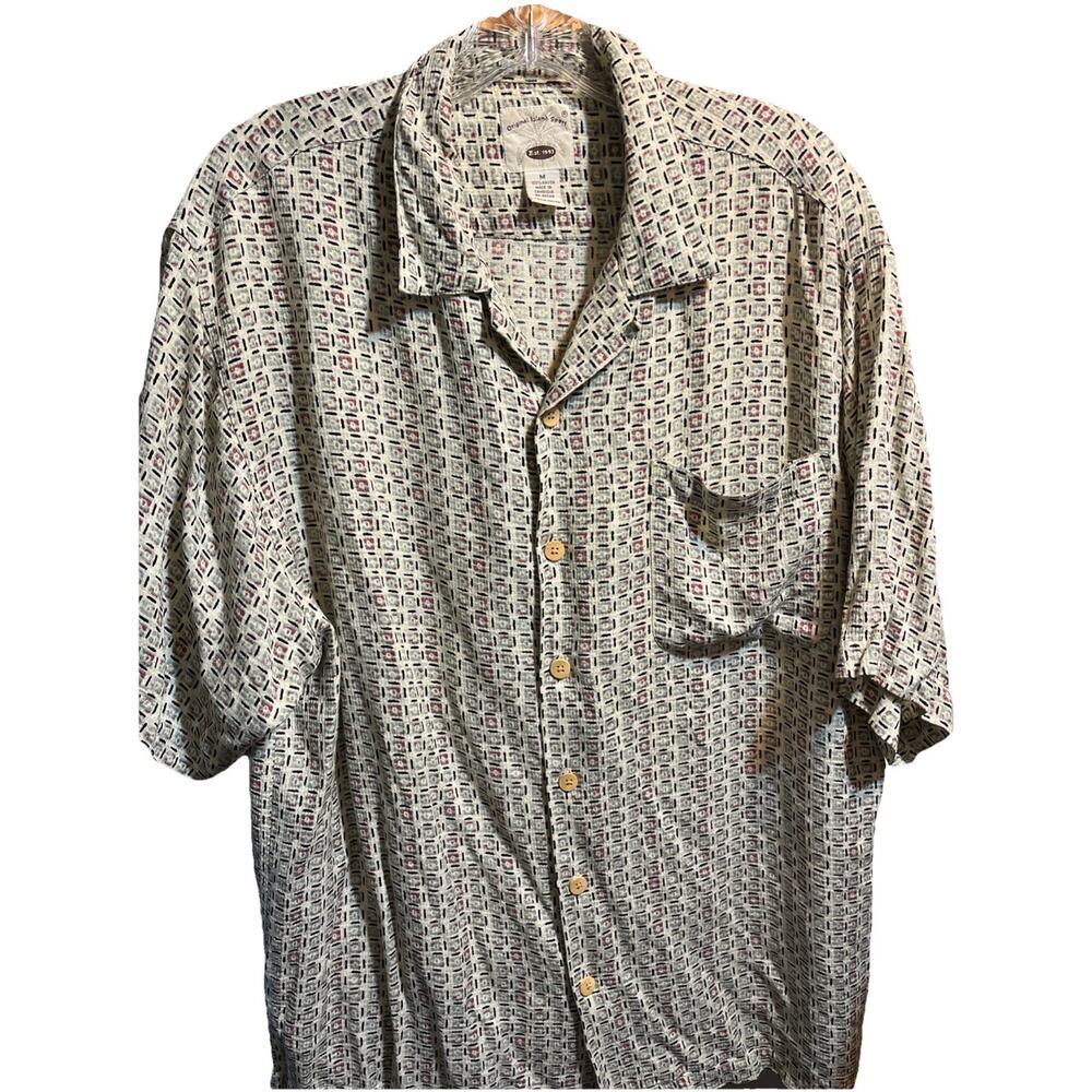 Original Island Sport VTG Hawaiian Shirt Men's Medium Multicolored Beige Tribal